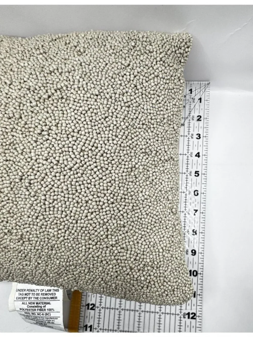 DKNY Home Gridlock Seed Bead Embellished Throw Accent Pillow 12x12 Taupe Tan EUC